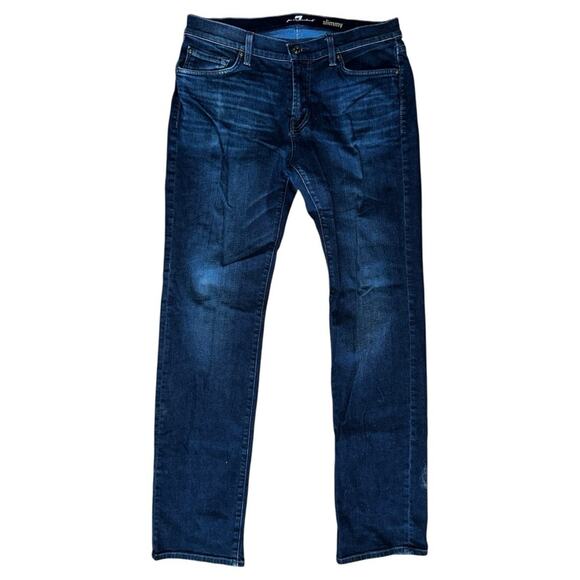 7 for All Mankind Men’s Size 33 Dark Blue Wash Slimmy Slim Fit Jeans - Picture 1 of 8